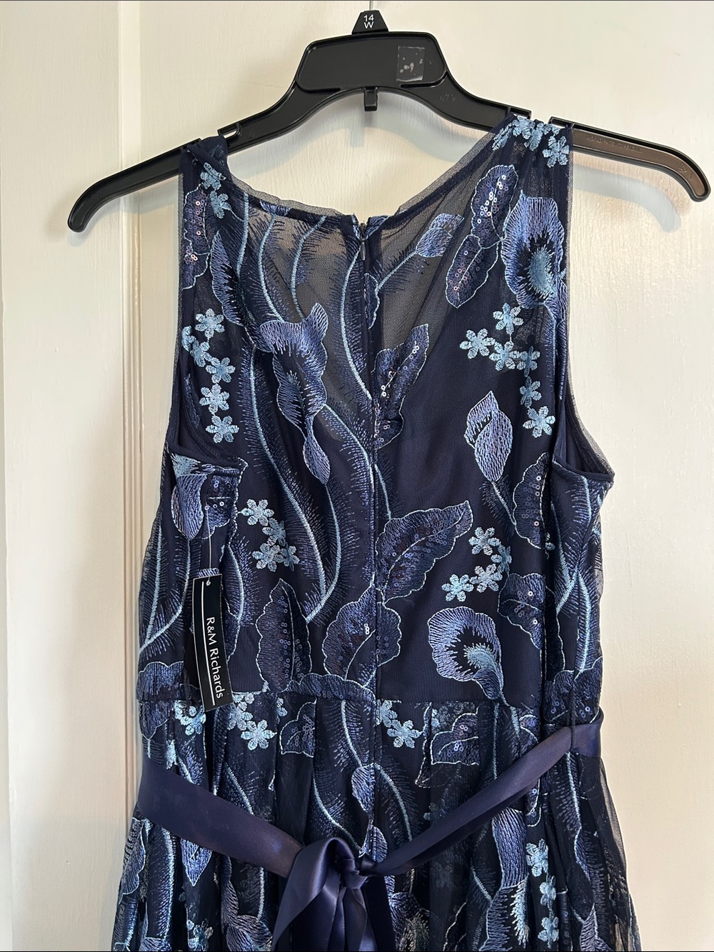 R&M Richards Navy Blue Floral Embroidered Special Occasion Maxi Dress 14W - Picture 9 of 11